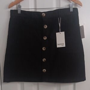 Kensie Black Button-Front Mini Skirt